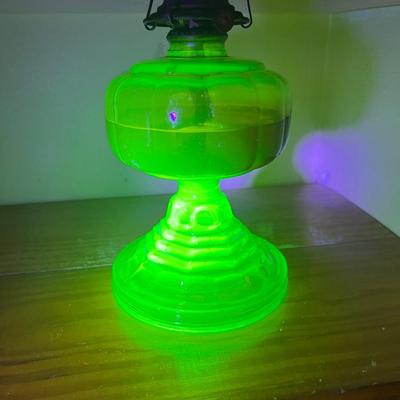VINTAGE Uranium Glass &  Eagle Burner Hurricane Lamps~ Read Details