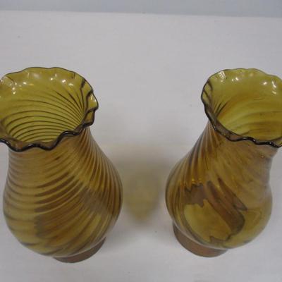 Pair of Amber Glass Swirl with Ruffle Rim Light Shades