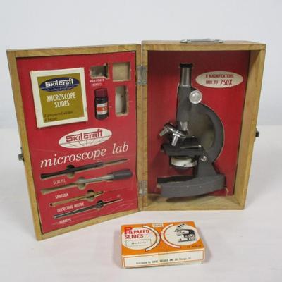 Skilcraft Microscope Lab Microscope and Accessories in Original Wood Case