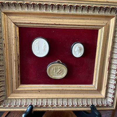 DR2209 Lot of Antique Intaglio with Glass Boxes and Bookends and Russia Coin