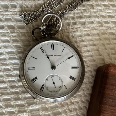 UB2220 Vintage American Watch Co. Coin Silver Pocket Watch w/Key
