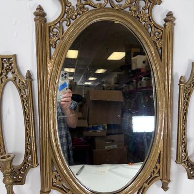 Mid century Syroco set, Mirror and 2 candle sconces