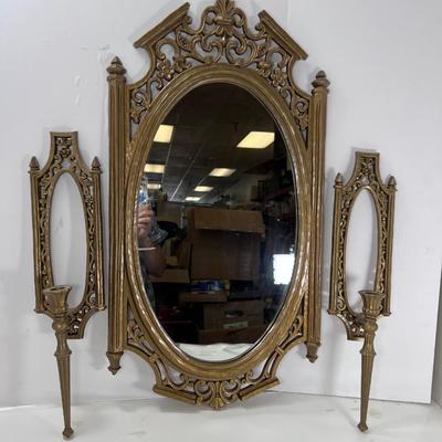 Mid century Syroco set, Mirror and 2 candle sconces