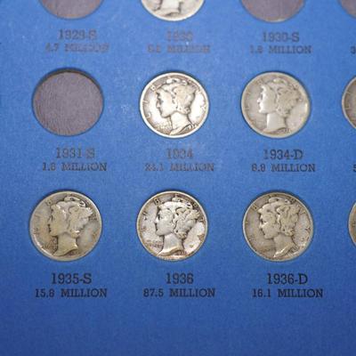 MERCURY HEAD DIMES COLLECTION OF DIMES WITH IN 1916- 1945 IN BOOK