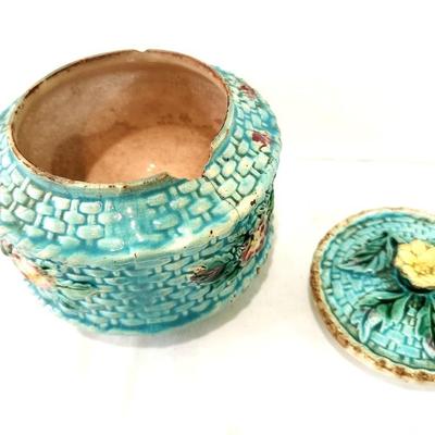 Lot #49  19th Century Majolica Jar w/lid