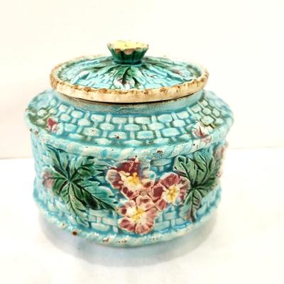 Lot #49  19th Century Majolica Jar w/lid