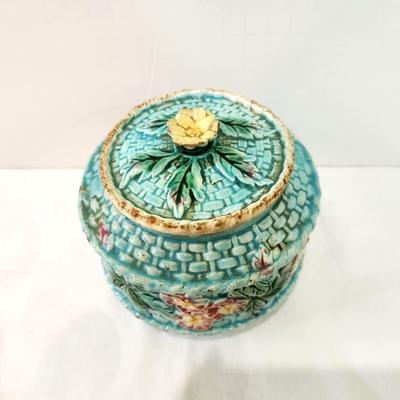 Lot #49  19th Century Majolica Jar w/lid