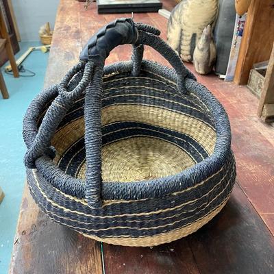 Large Handmade Basket with Leather Handle