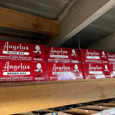 Shelf 1 Inventory Angelus Shoe Polish 11 Boxes 88 Cans of Polish Brand New