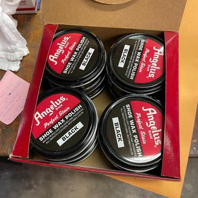 Shelf 1 Inventory Angelus Shoe Polish 11 Boxes 88 Cans of Polish Brand New