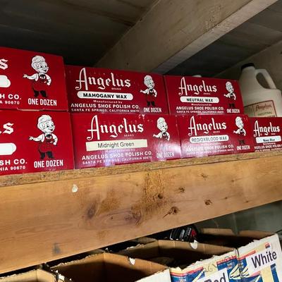 Shelf 1 Inventory Angelus Shoe Polish 11 Boxes 88 Cans of Polish Brand New