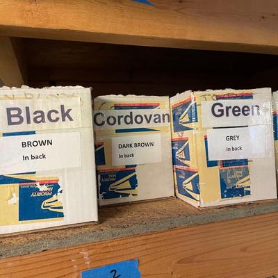 Shelf 2 Inventory Open Boxes Angelus Shoe Polish 113 Cans