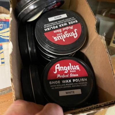 Shelf 2 Inventory Open Boxes Angelus Shoe Polish 113 Cans