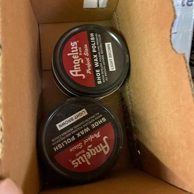 Shelf 2 Inventory Open Boxes Angelus Shoe Polish 113 Cans