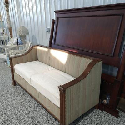8-King size poster bed headboard, footboard, rails and vintage couch
