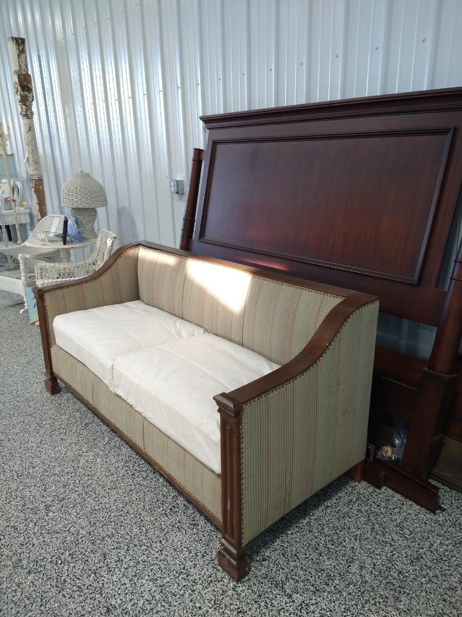 8King size poster bed headboard, footboard, rails and vintage couch