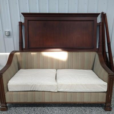 8-King size poster bed headboard, footboard, rails and vintage couch
