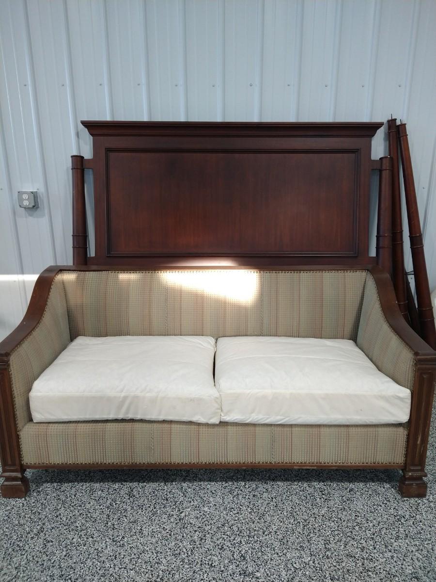 8King size poster bed headboard, footboard, rails and vintage couch