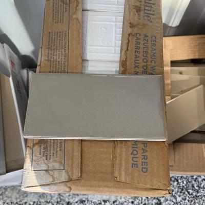 14-Tile (2 boxes long glass tile, 3 boxes 3x6 taupe)