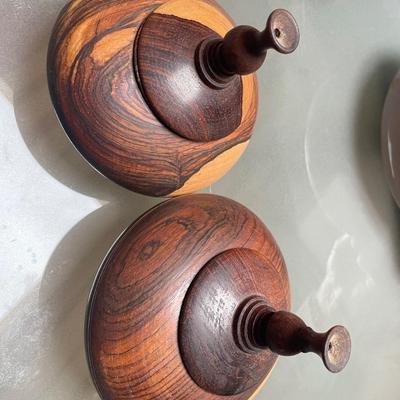 2 Turned wooden covered jars
