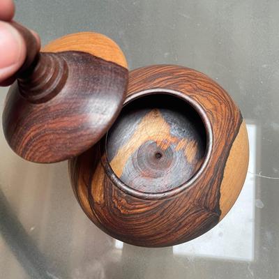 2 Turned wooden covered jars