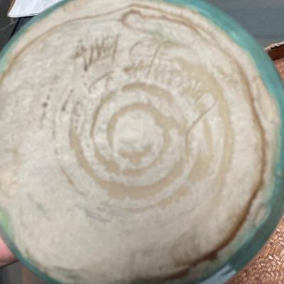 Green Vase Signed Amy S., & Funky Plaque