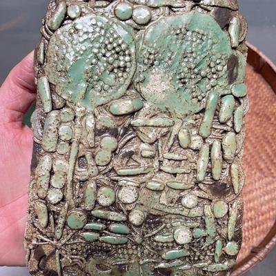 Green Vase Signed Amy S., & Funky Plaque