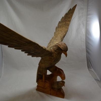 Large Hand-Carved Wooden Bird of Prey, Eastern Europe 26"x19.5"