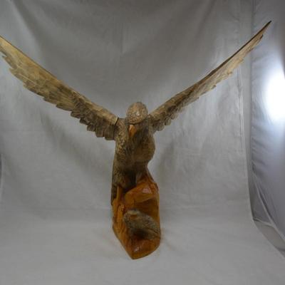 Large Hand-Carved Wooden Bird of Prey, Eastern Europe 26"x19.5"
