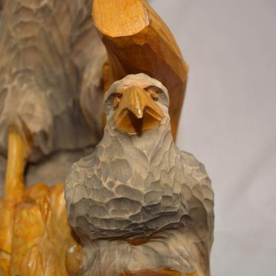 Large Hand-Carved Wooden Bird of Prey, Eastern Europe 26"x19.5"