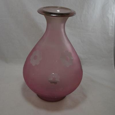 Rose Colored Art Glass Flower Vase, Spain