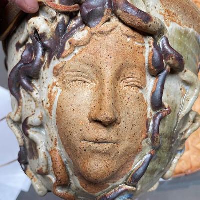 Unusual Hanging Pottery Planter with Face