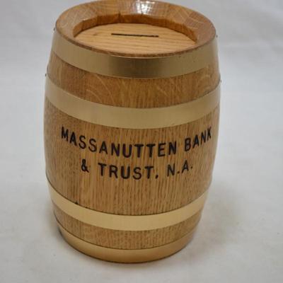 Vintage "Massanutten Bank & Trust, N.A." Barrel Coin Bank
