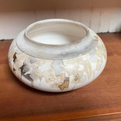 Cream & Gray Muted Colors Low Pot - Signed