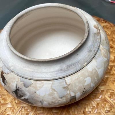 Cream & Gray Muted Colors Low Pot - Signed
