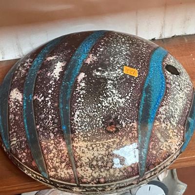 LARGE Blue & Brown Ceramic Covered Dish signed  KINGSMILL