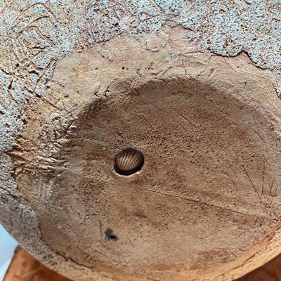 Large Redware Vase with Sunburst Design impressed shell mark on bottom.