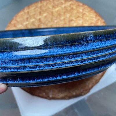Large Blue Glazed Ceramic Dish w Raised Sides