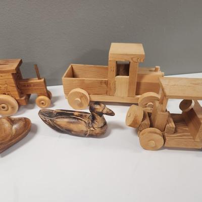 Wooden trains and ducks