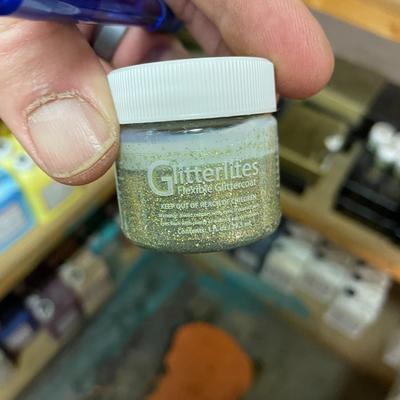 Shelf 14 Angelus Glitterlites Flexible Glittercoat 58 Boxes or Approximately 696 1 Oz Bottles