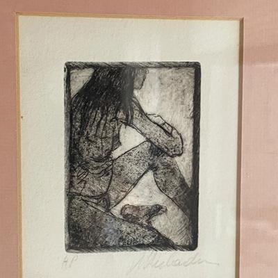 Woodblock print of woman.