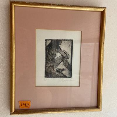 Woodblock print of woman.