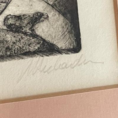 Woodblock print of woman.