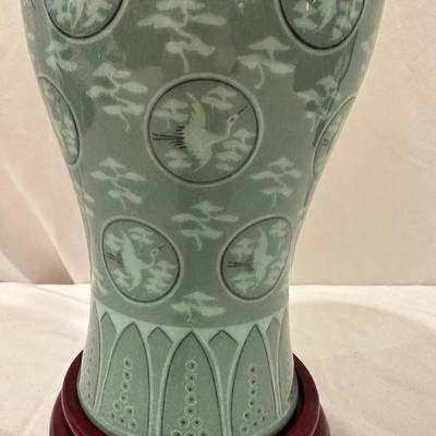 Crackle Celadon Vases with Flying Crane Design (SR-KL)