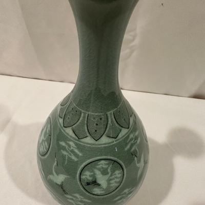 Crackle Celadon Vases with Flying Crane Design (SR-KL)