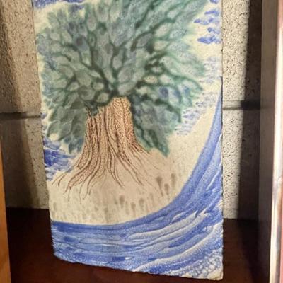 Hand Painted Tree on Tile by Karen Morrow
