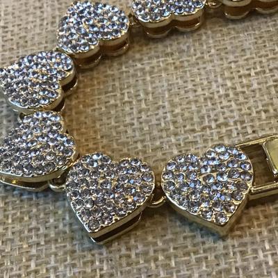 Rhinestone Heart Hinged Bracelet