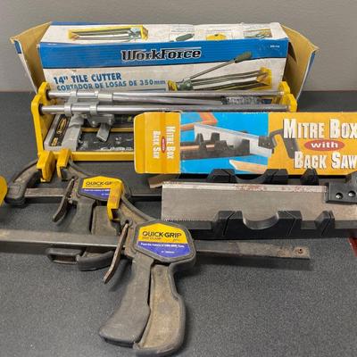 Tile cutter clamps and miter saw