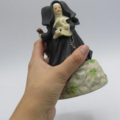 Vintage Ceramic 3 Nuns Playing Instruments on Hilltop Figurine Music Box Topper
