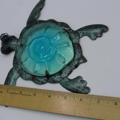 Small Glass Metal Sun Motif Sea Turtle Garden Art